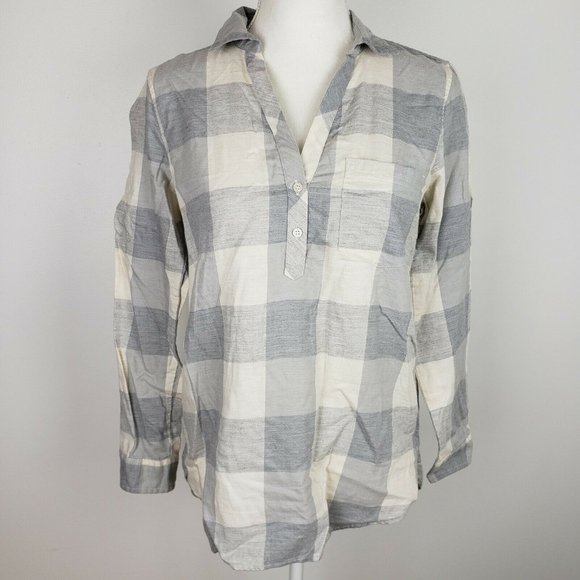 J. Crew Tops - J. Crew Gray Plaid Flannel Long Sleeve